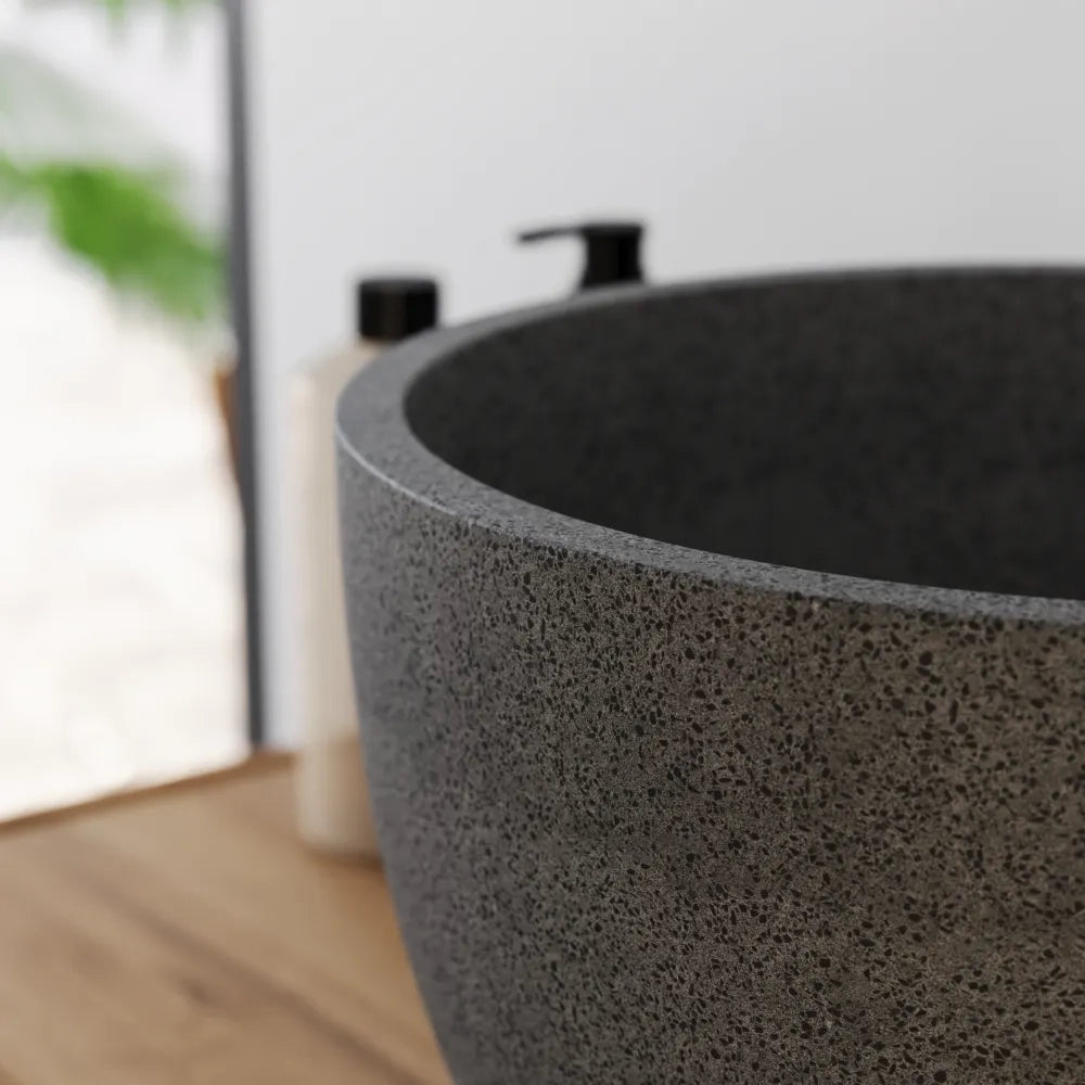 Lavabo da appoggio tondo in microcemento 22,5x15,5 cm nero | Sevan