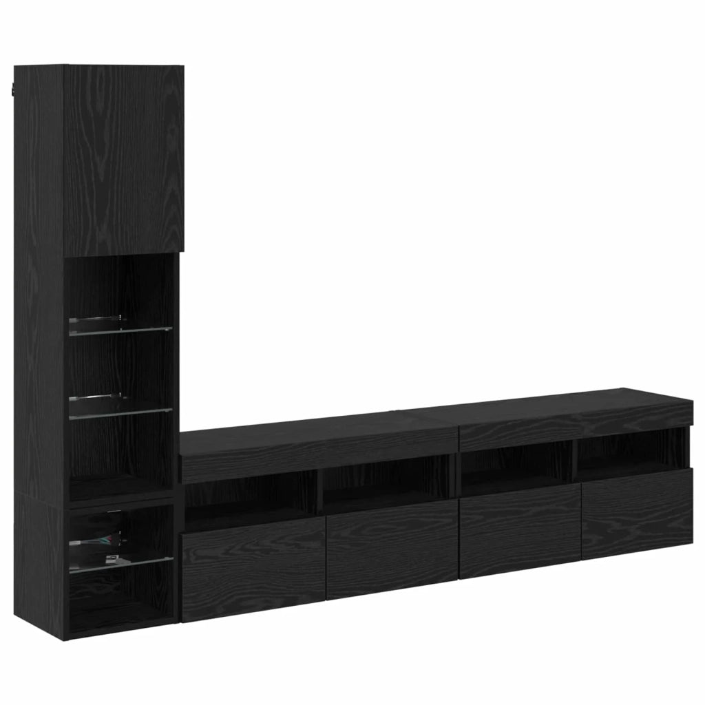 Mobile Porta TV 4 pz-Credenza per TV Rovere Nero Legno multistrato 597699