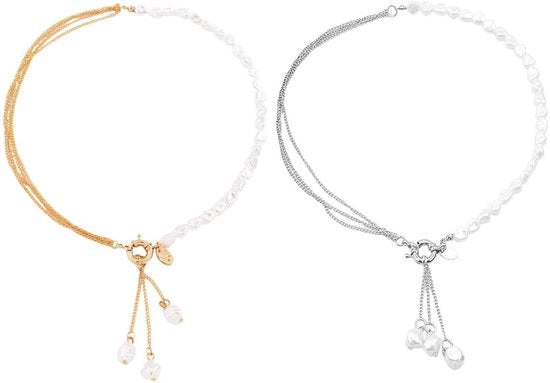 Collana a catenella 40 cm - 2 pezzi - Pendente 5 cm - Collana con perle sintetiche - Decorazione per matrimoni - Elegante e duraturo - Collana per collo