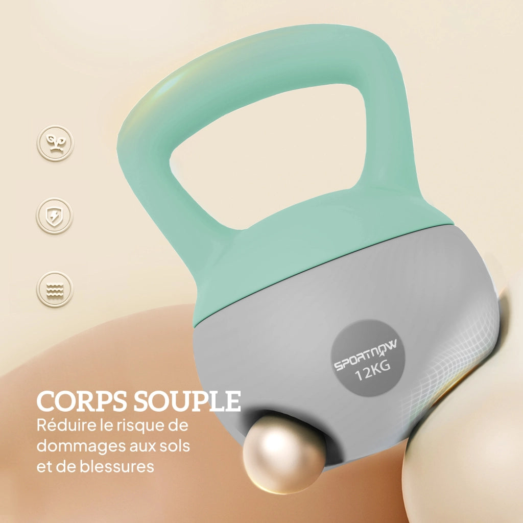 Kettlebell 12 kg ¨C Xylo ¨C impugnatura antiscivolo, fitness allenamento cardio, 21x21x30 cm, grigio verde