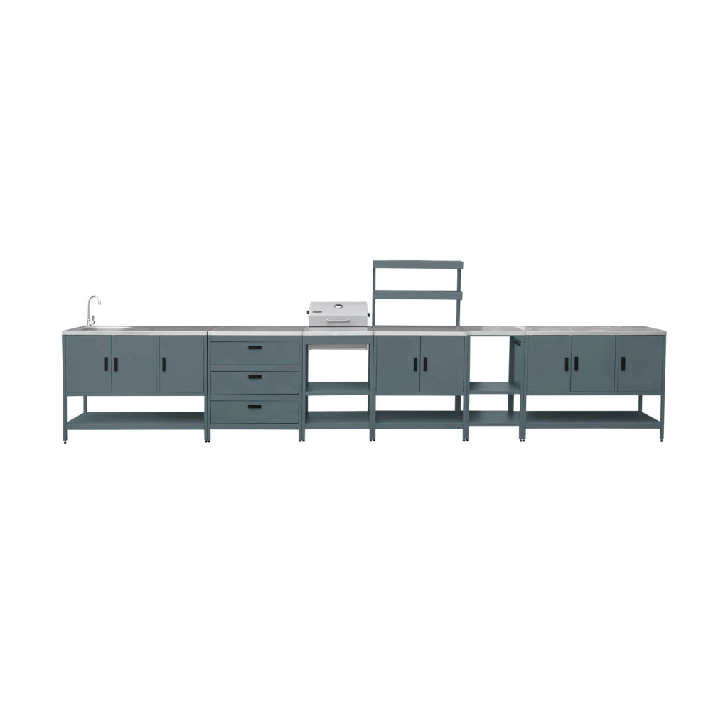 Cucina esterna acciaio inossidabile con barbecue a carbone, 6 moduli,