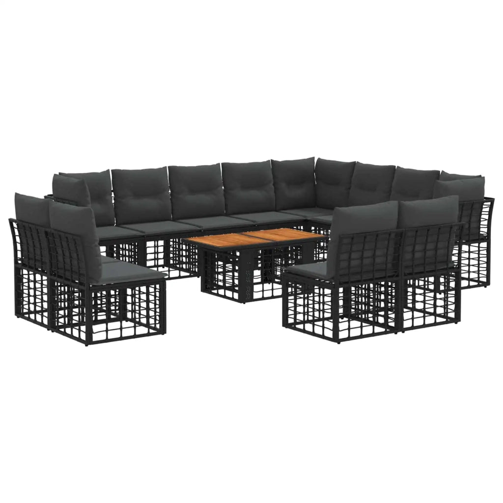 Set Divano da Giardino 13 pz Nero e Grigio scuro polyrattan 3437925