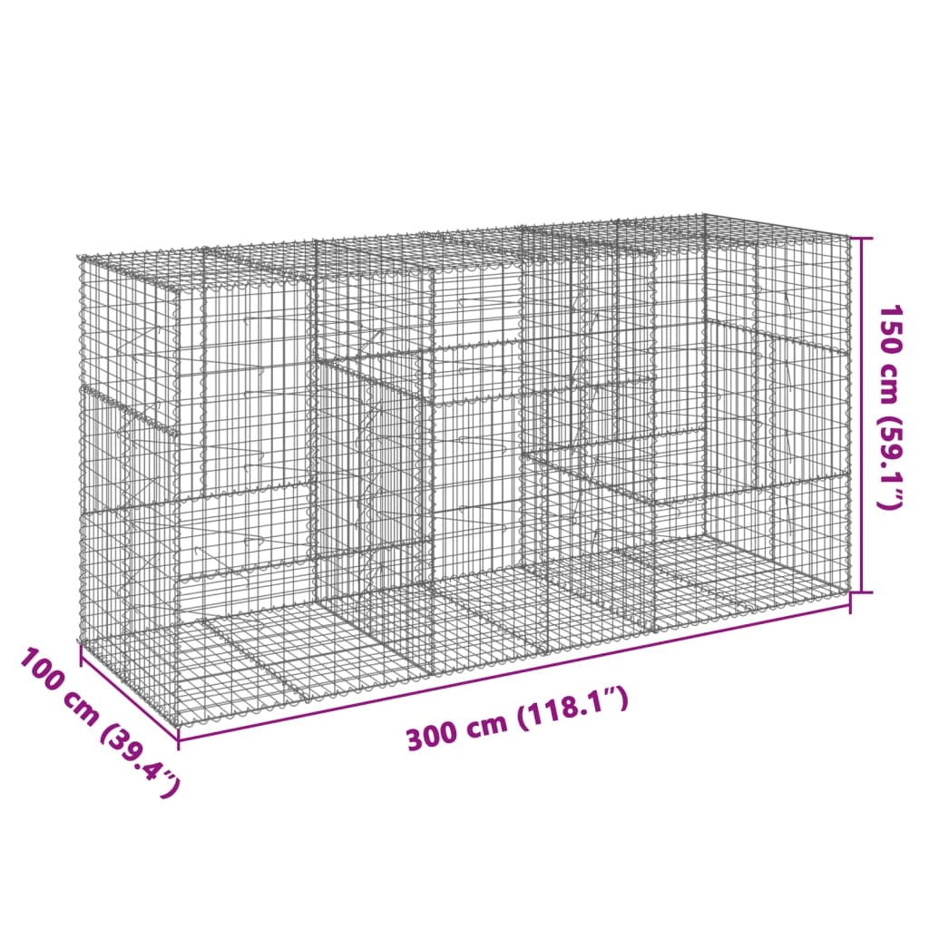 Gabbione recinto a gabbia muro di contenimento con coperchio 300 x 100 x 150 cm ferro zincato argento 02_0040150