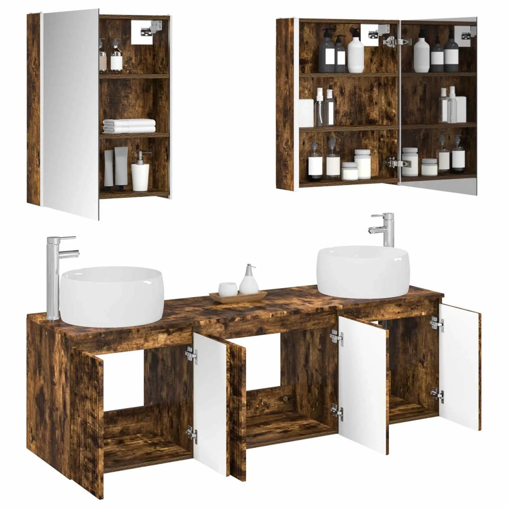 Set di Armadi da Bagno 5 pcs Rovere Fumo Legno ingegnerizzato 3406531
