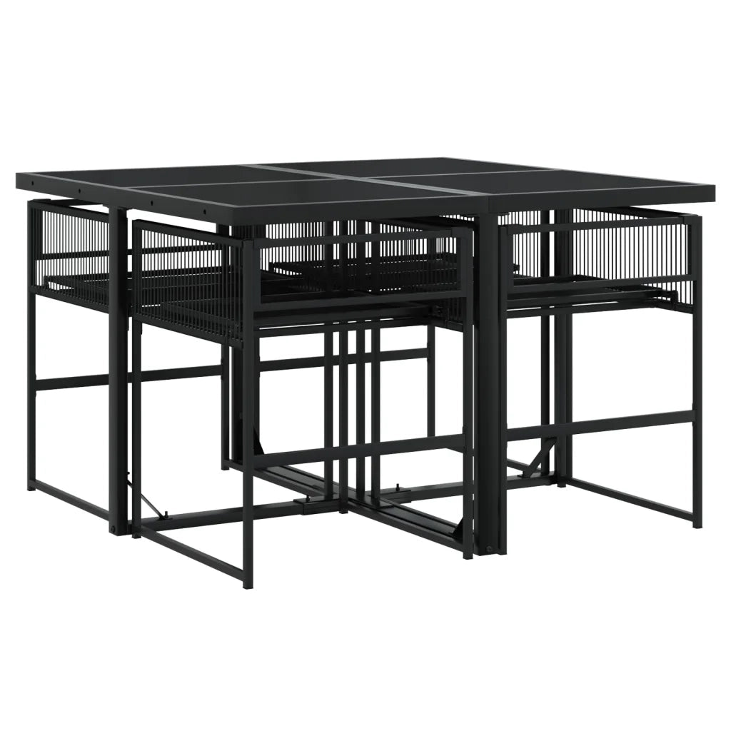 Set da Pranzo da Giardino 5 pz | Set Salotto da Giardino Nero in Polyrattan