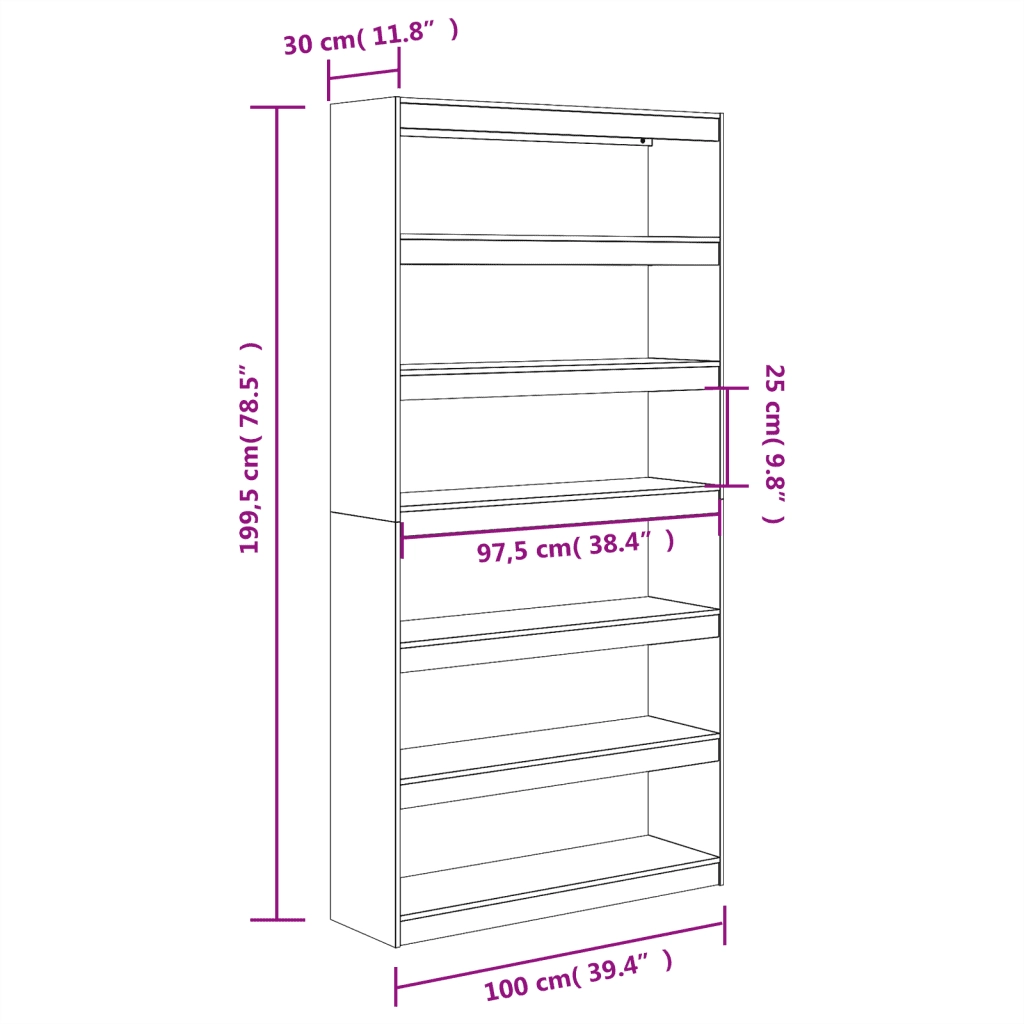 Libreria/Divisorio 100x30x199,5 cm in Legno Massello di Pino 844136