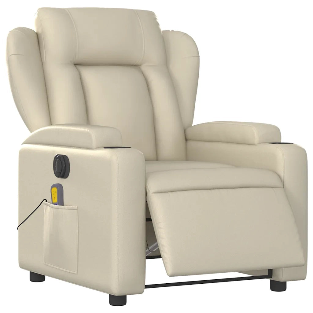 Poltrona Massaggiante | Sedia Relax Elettrica Reclinabile Crema Similpelle
