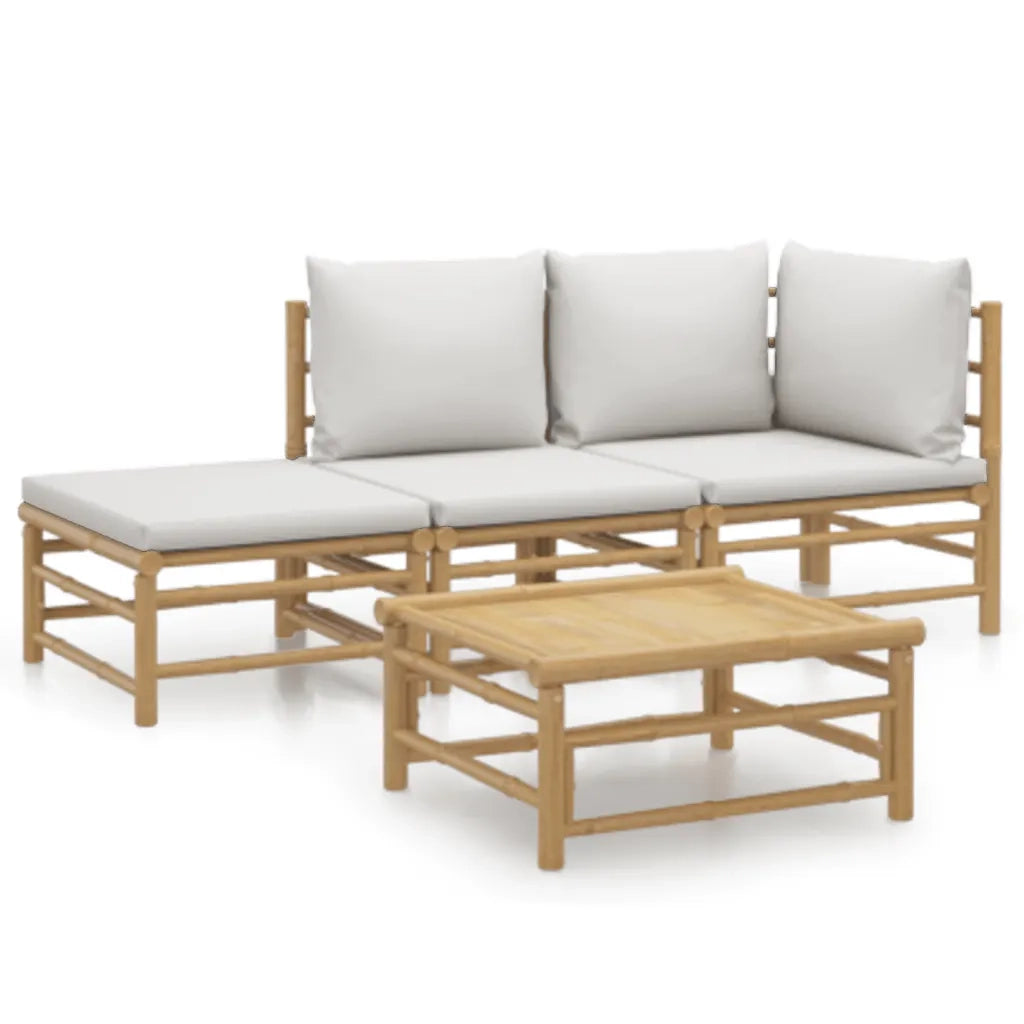 Set Salotto da Giardino 4pz con Cuscini Grigio Chiaro Bambù 3155080