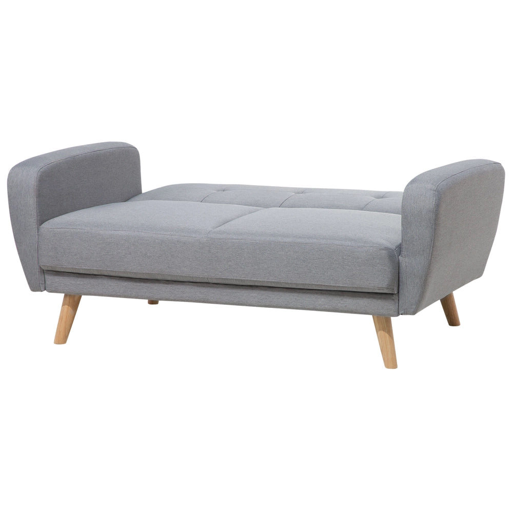 Divano Letto Rivestito In Tessuto Grigio Con Gambe In Legno Trasformabili A 2 Posti Soggiorno Moderno E Minimalista