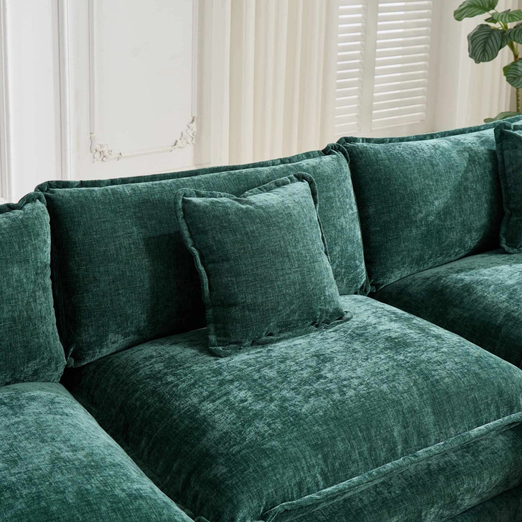 Divano 3 Posti in Tessuto Chenille ¨C MINIMAL ¨C Verde, Cuscini Imbottiti, Morbido