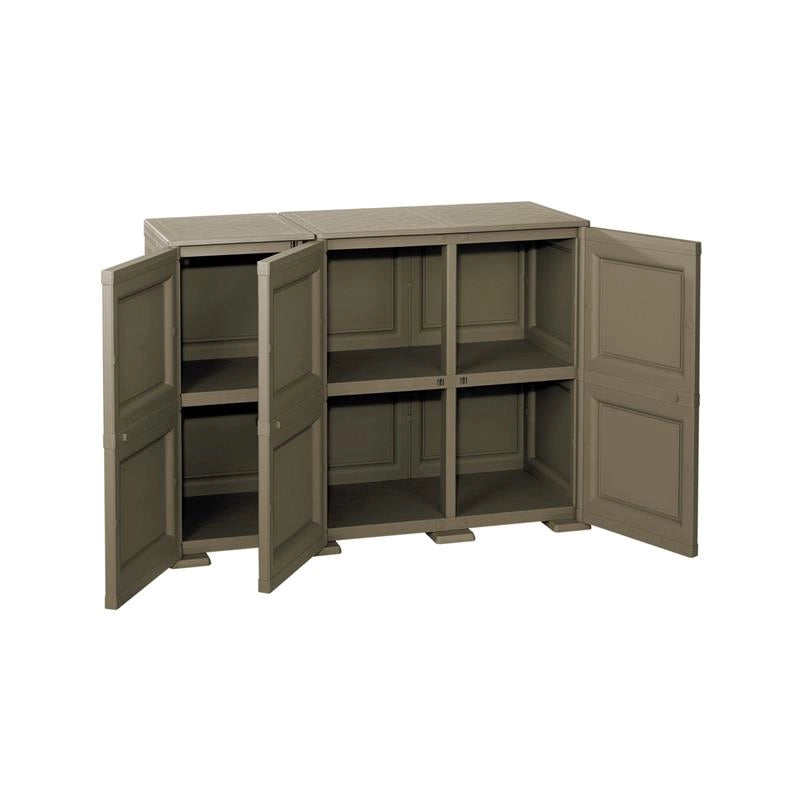 ARMADIO 3 ANTE WENGÉ 118X43X85,5 CM CON PUNTALI E ANTE EFFETTO LEGNO – MOBILE CONTENITORE MULTIUSO PER SALOTTO E BALCONE COPERTO