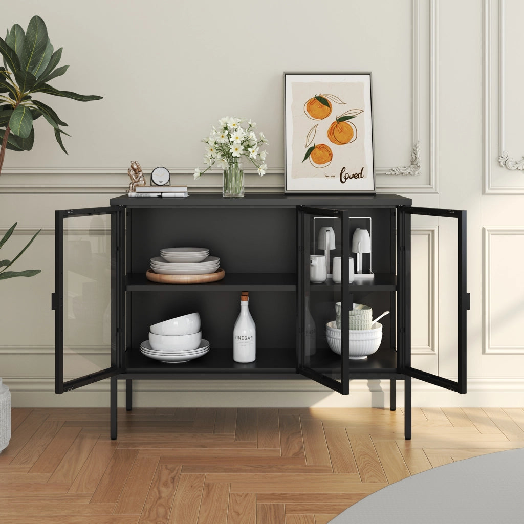 Armadietto con Vetrina Borshavisa Credenza con 3 Ante in Vetro 80x100x35 cm [en.casa]