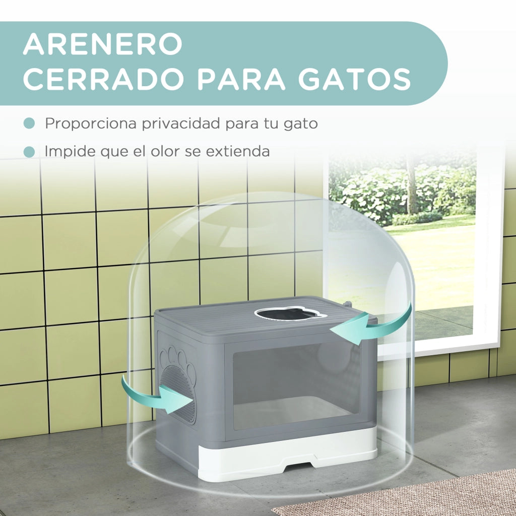 Arenero per Gatti Coperto con 2 Porte e Pala ¨C zephmum ¨C Grigio 48.5x38x36.5 cm