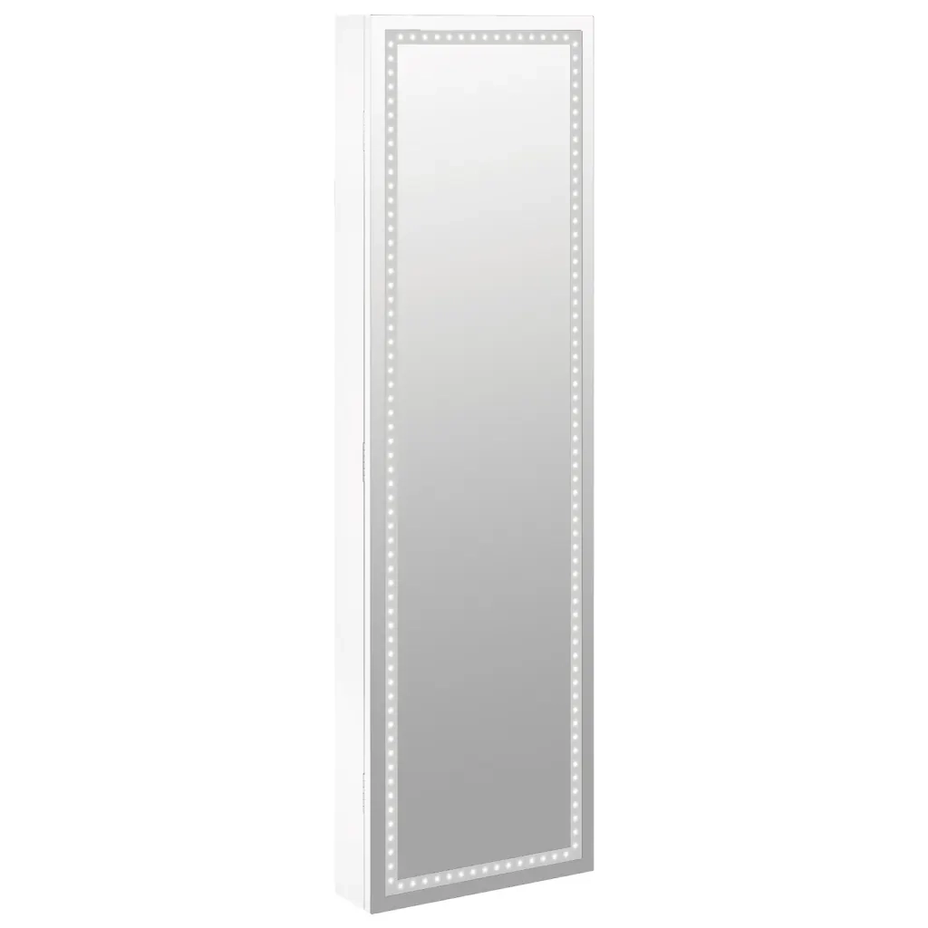 Armadio Portagioie a Specchio con Luci LED-Specchio con portagioie a Parete Bianco 992396