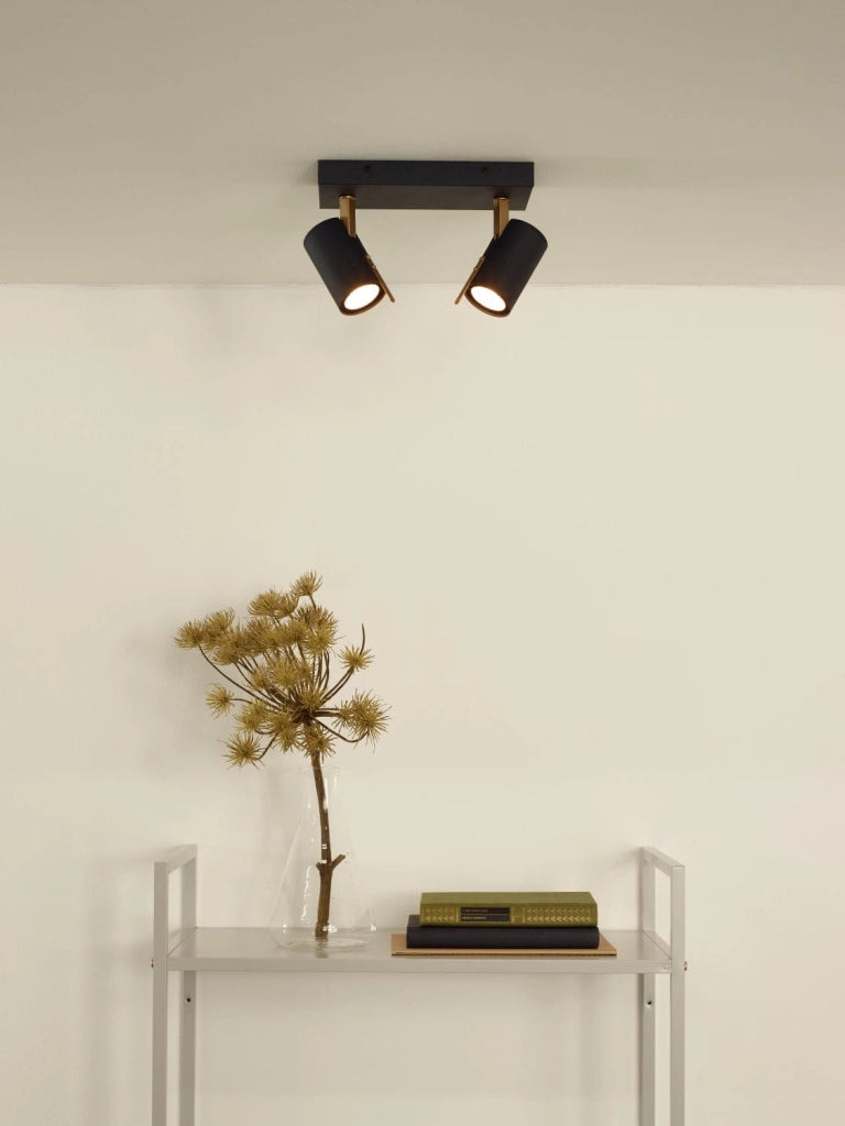 Lucide Grony plafoniera 2 spot GU10 nero/oro dimmer