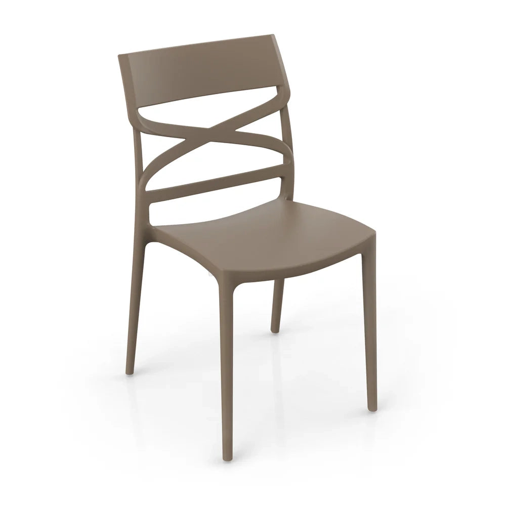 Set 2 sedie in polipropilene FLOW, 100% MADE IN ITALY, impilabile, resistente ai raggi UV, design moderno, ideale per sala da pranzo, cucina, bar, ristoranti o giardino, colore Tortora