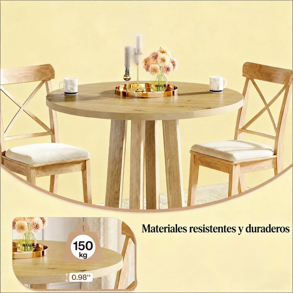 Tavolo da pranzo rotondo 80 cm in legno marrone, per 2-4 persone, salvaspazio