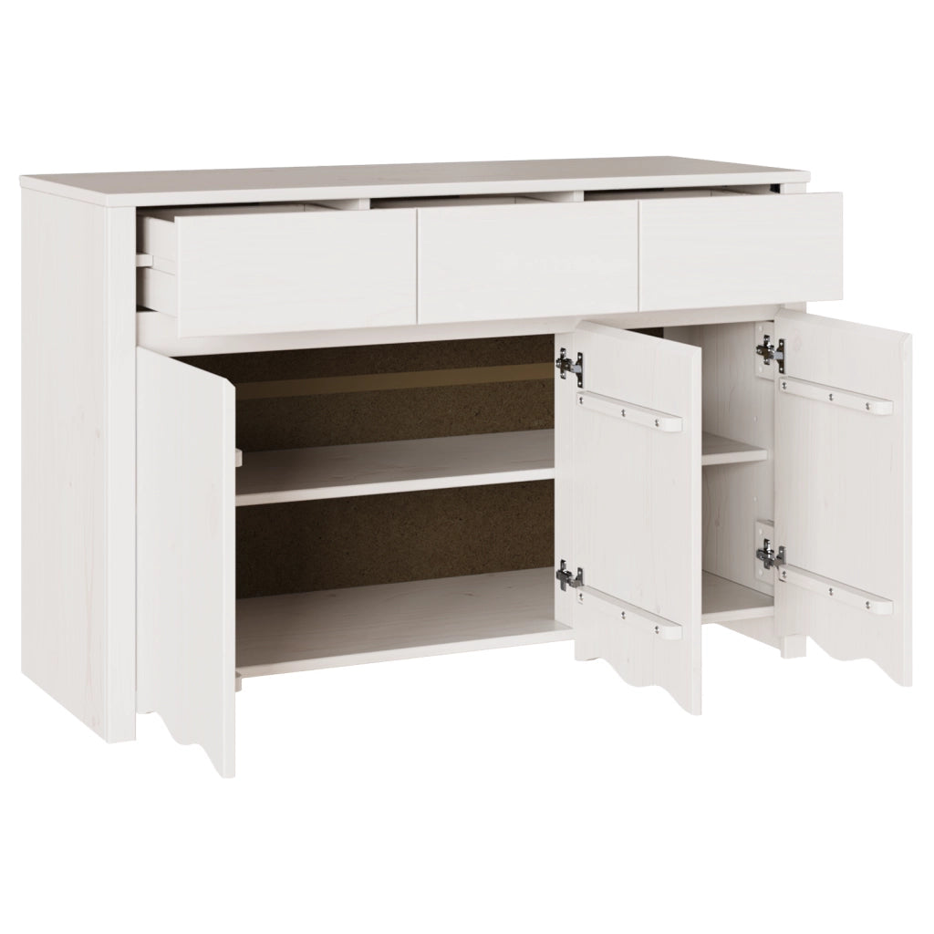 Credenza "DRAMMEN" Bianca 114x43x75,5 cm in Legno Massello di Pino