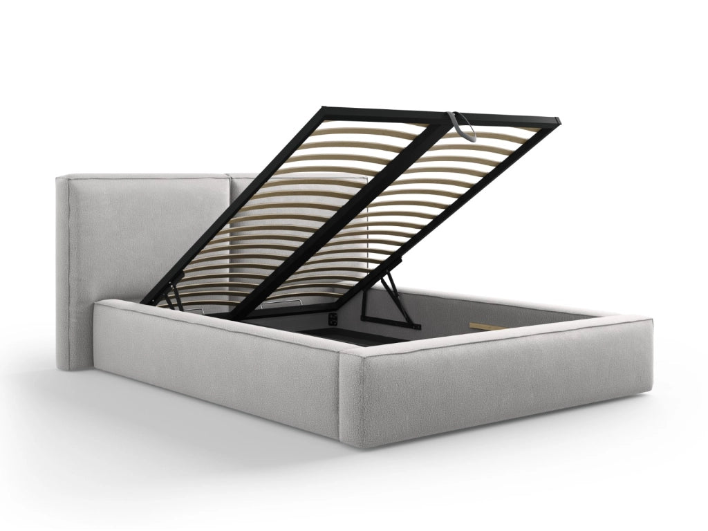 Cosmopolitan Design - Letto a cassettone con testiera doppia "Arendal" 140x200cm in tessuto strutturato grigio chiaro 