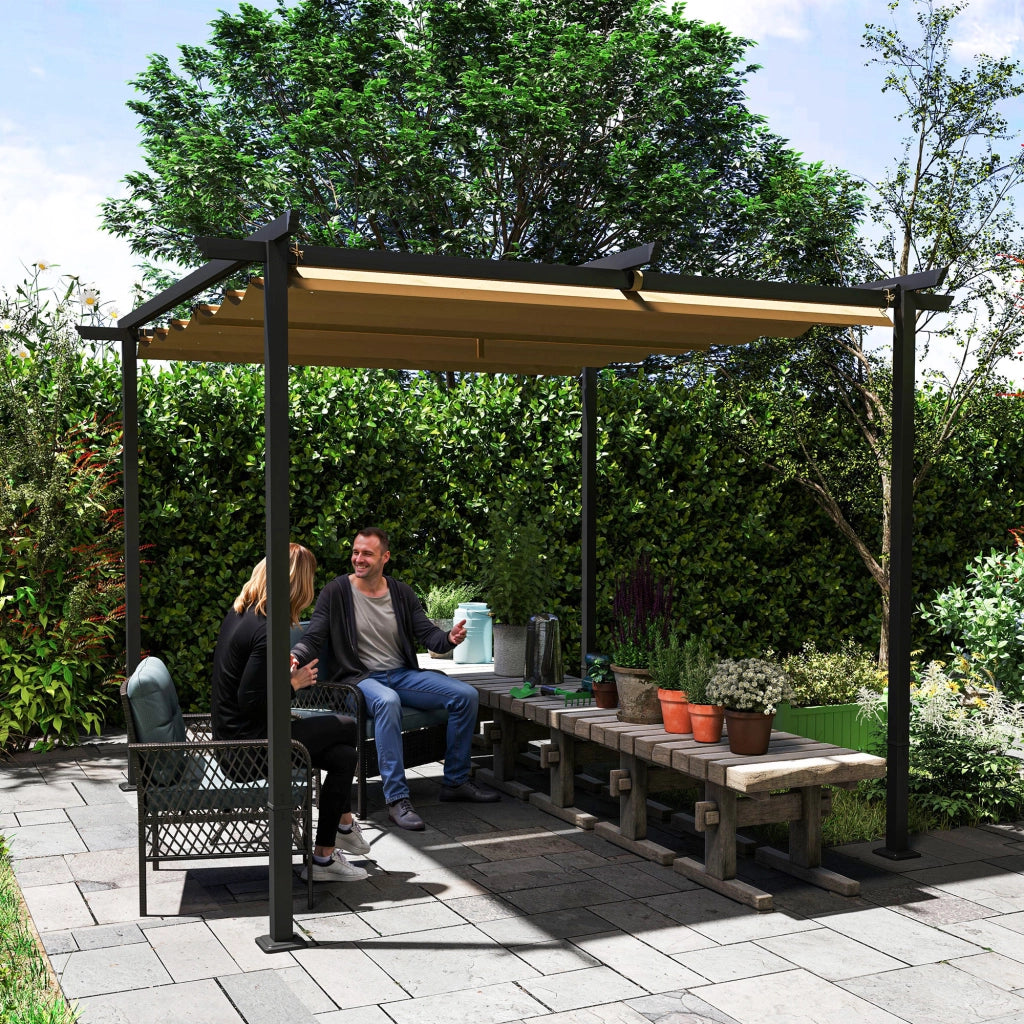 Pergola da giardino con tetto regolabile ¨C zephmum ¨C 3x3 m, beige, metallo