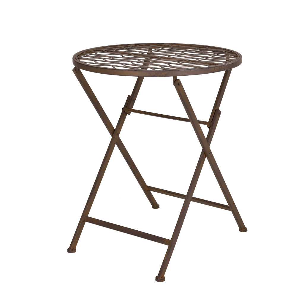 Set Bistrot Biella da Esterno con Tavolo Rotondo e 2 Sedie in Metallo Decorativo - Marrone [en.casa]