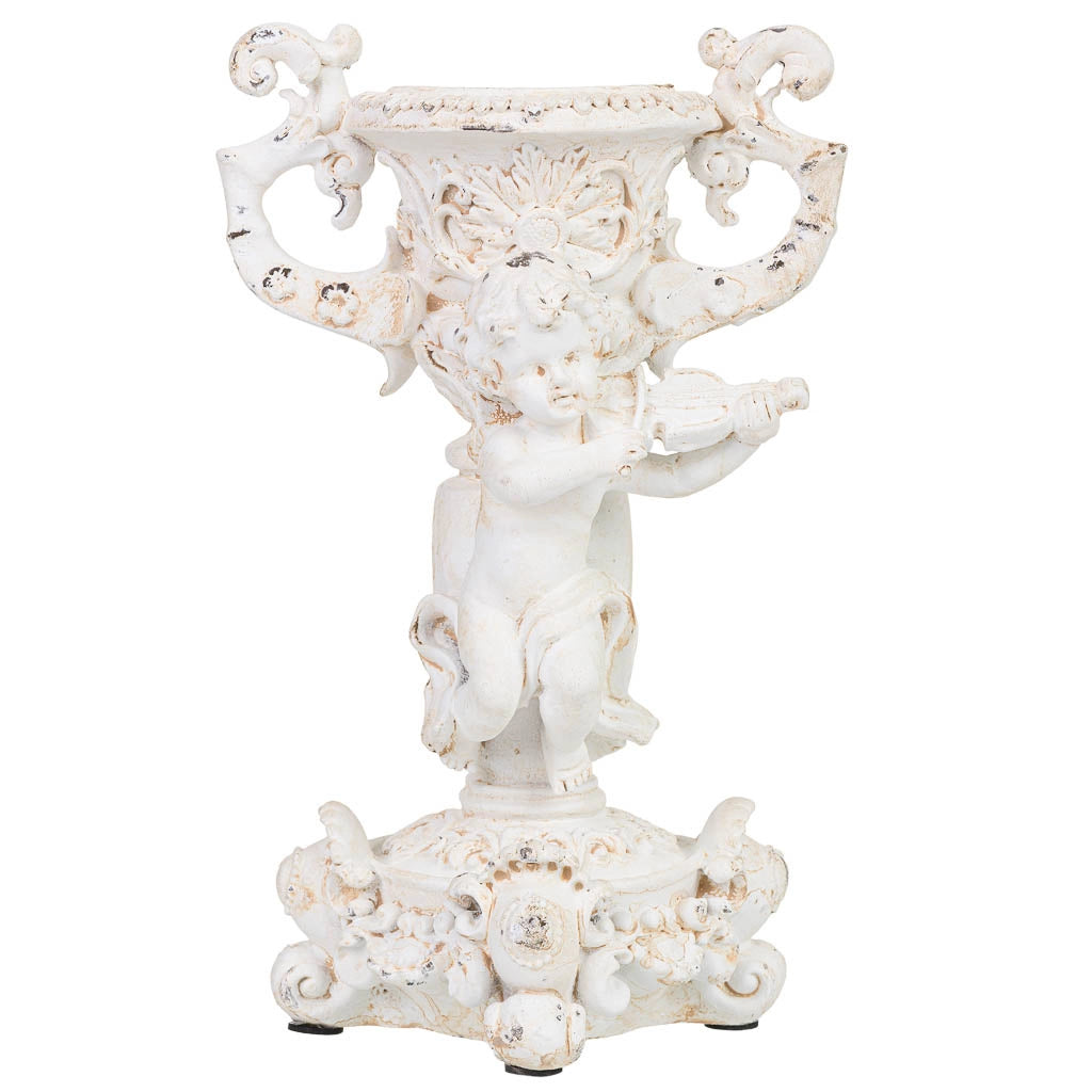 Candeliere a forma di angelo in resina bianca, 17x15x27,5 cm