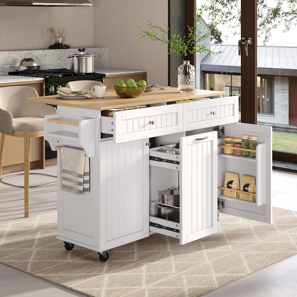 Carrello da Cucina con 2 Cassetti; Ripiani Regolabili; Portasciugamani e Piano Ribaltabile per Cucina; in MDF; 140x40-70x92 cm
