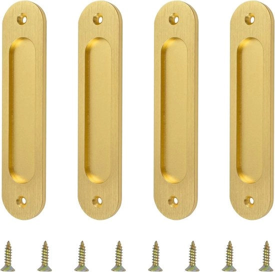 Ovale verzonken schuifdeurtrektrekken in alluminio dorato, 4 pezzi, maniglie per porte scorrevoli - inclusi viti per porte, armadi e cassetti