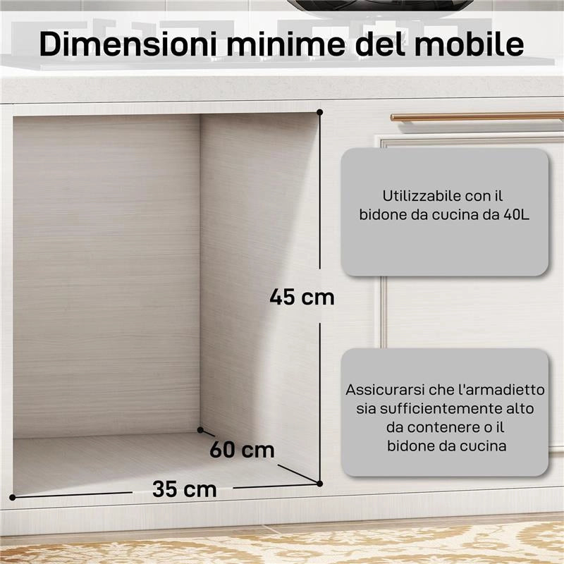 PATTUMIERA ESTRAIBILE SOTTOLAVELLO PER DIFFERENZIATA CON 2 SECCHI DA 20L, 52X33.5X41 CM, GRIGIO