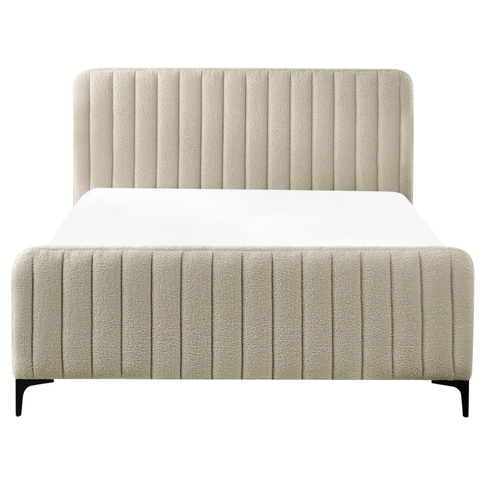 Letto in bouclé beige UE Matrimoniale 140 x 200 cm Testiera Imbottita con Gambe in metallo Design moderno