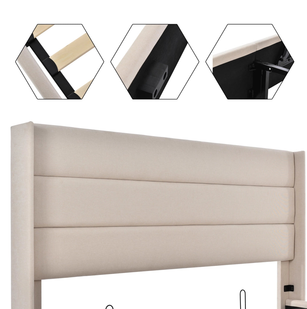 Letto matrimoniale contenitore 180x200 cm in lino beige
