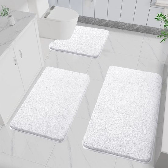 Set di 3 mattonelle antiscivolo, assorbenti morbide, microfibra alta densità, per la doccia e la vasca, mattonelle da lavatrice per doccia, vasca e bagno (bianco)