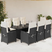 Set da Pranzo da Giardino 9 pz con Cuscini Nero in Polyrattan 3212681