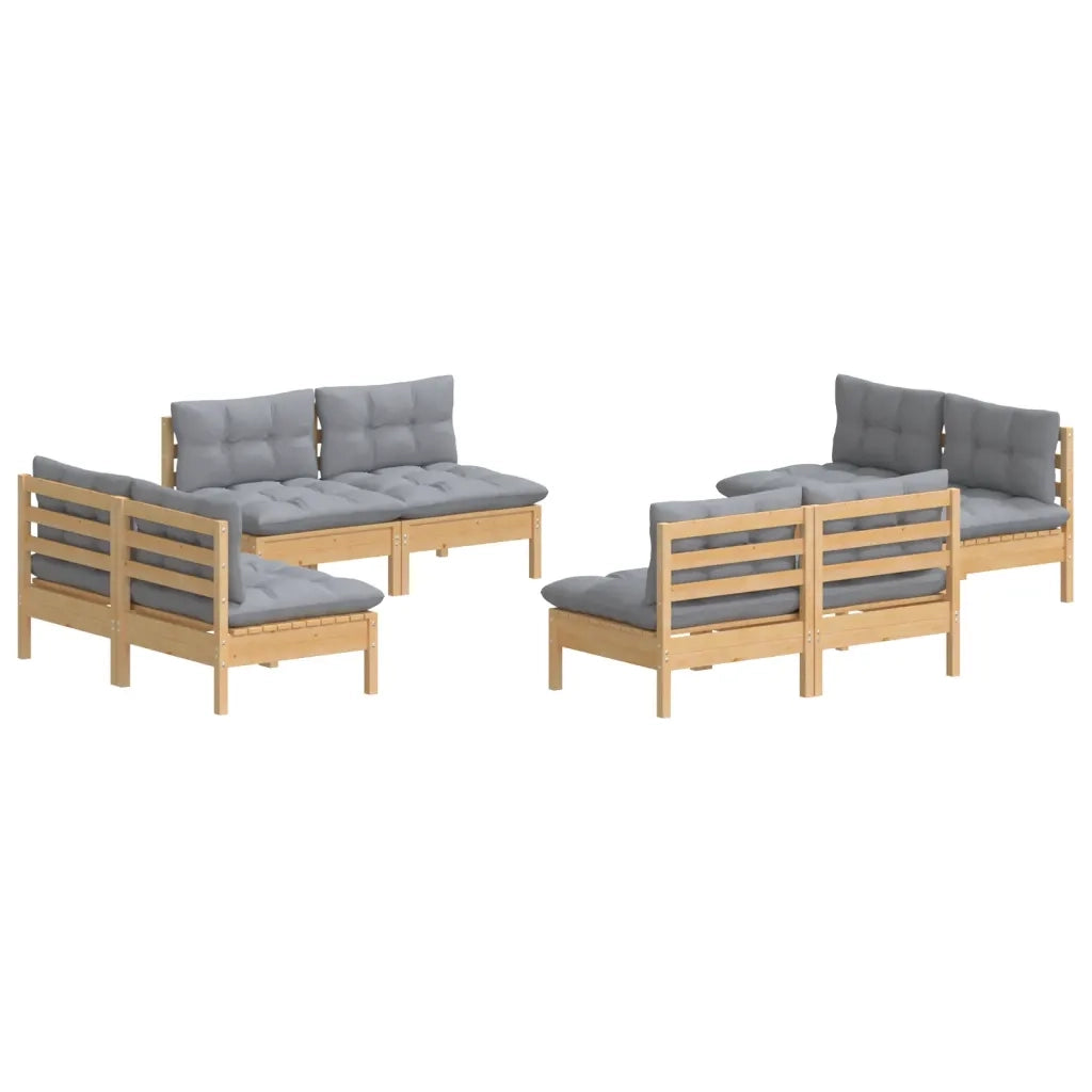 Set Divani da Giardino 8 pz con Cuscini Grigi Massello di Pino 3096039