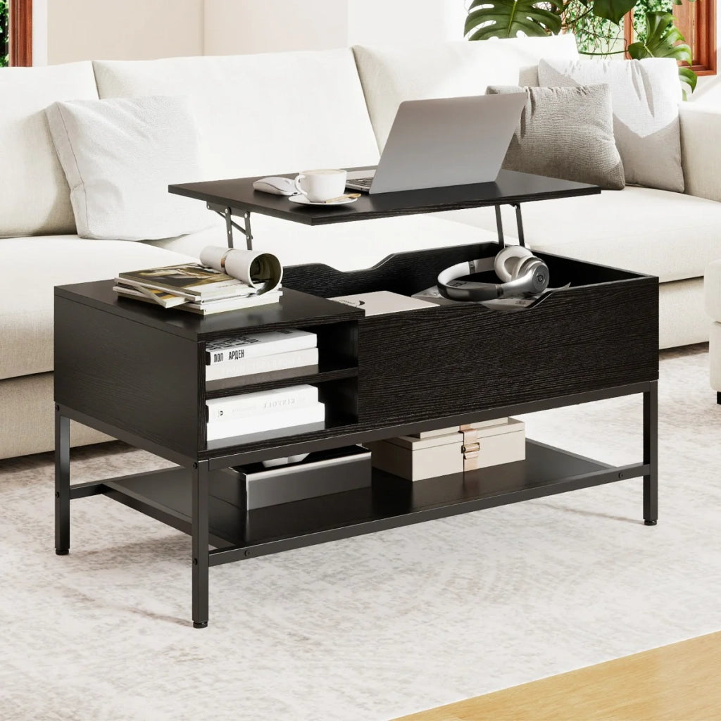 Tavolino rettangolare 99,5 x 49,5 x 47,5 cm pratico con moderno spazio di archiviazione in truciolato nero 20_0018300