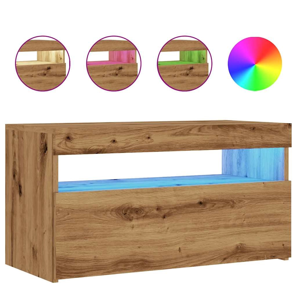 Mobile TV multimediale scaffale TV credenza mobile TV sala da pranzo soggiorno camera da letto con luci LED rovere lavorato a mano legno marrone ingegnerizzato 02_0026708