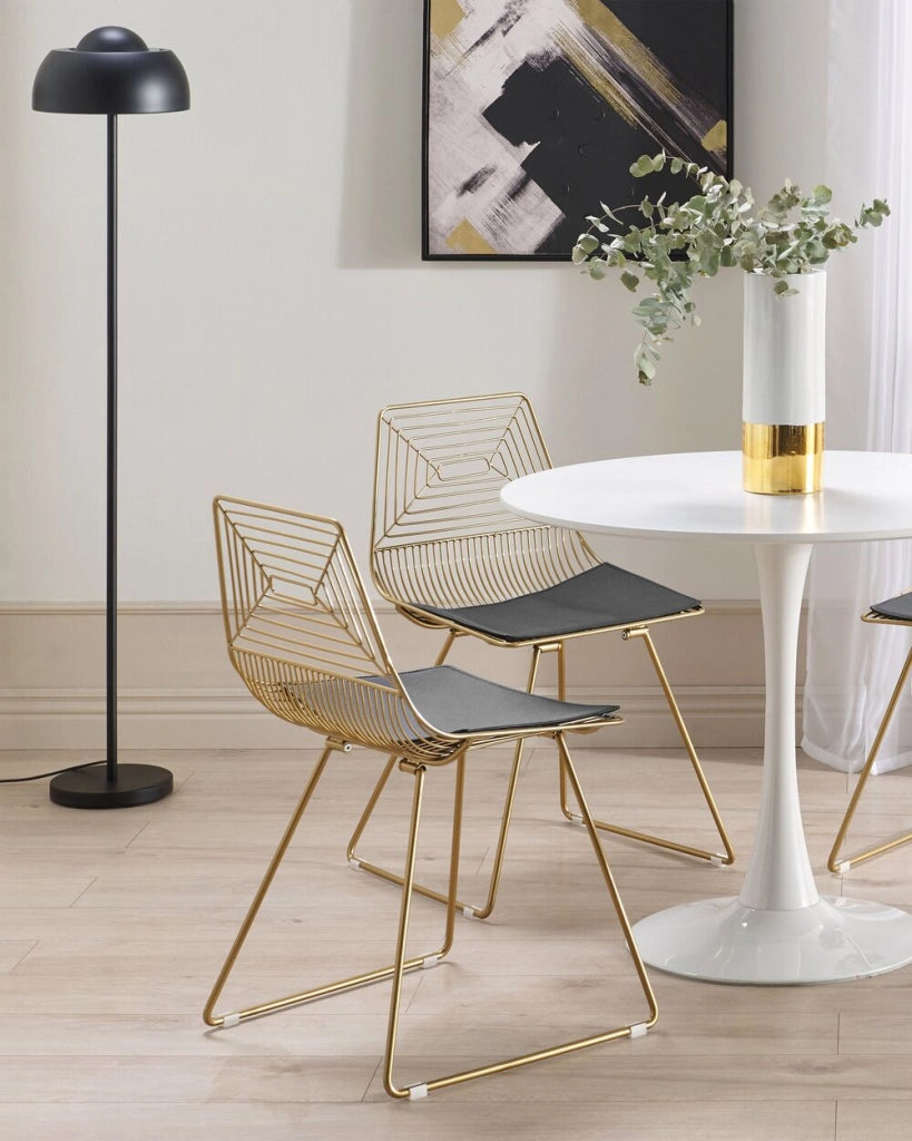 Set di 2 sedie in metallo oro con cuscino in pelle stile moderno industriale