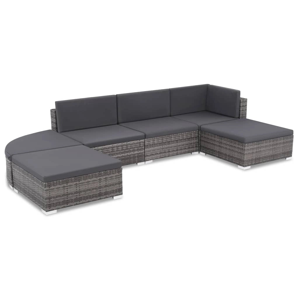 Set di mobili da giardino mobili da esterno 6 pezzi con cuscini resina intrecciata grigia 02_0016861
