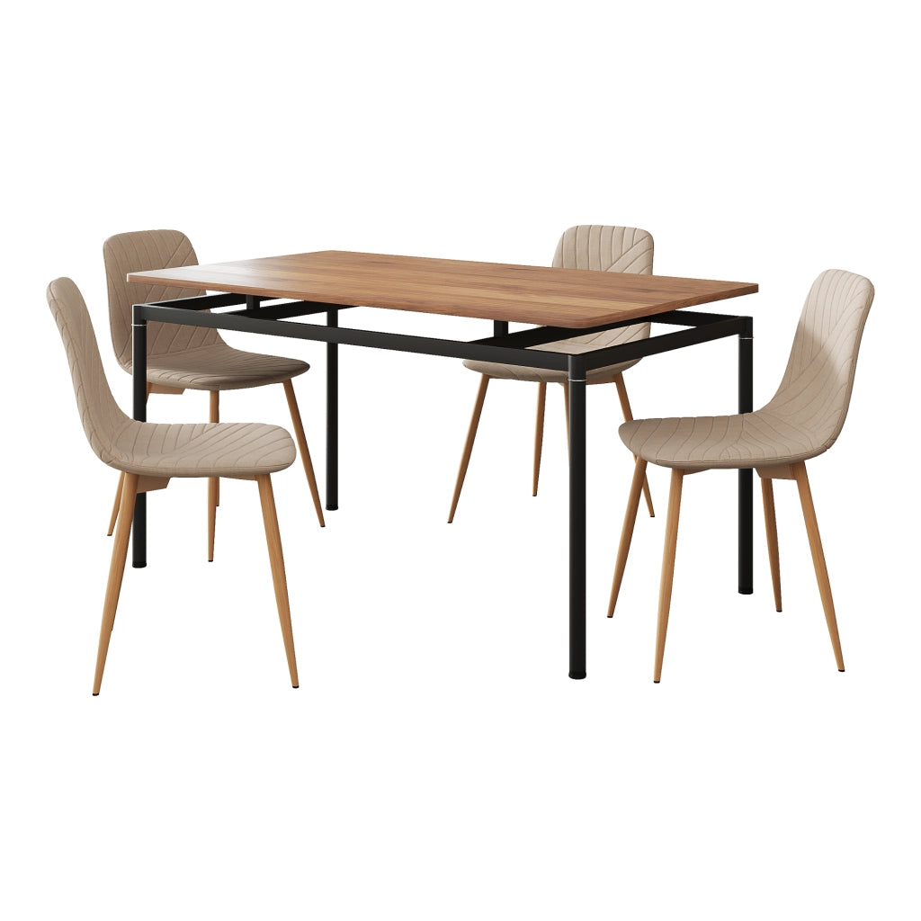 Set da Pranzo Hemnes Tavolo 140x80 cm in Effetto Rovere con 4 Sedie Marrone Chiaro [en.casa]