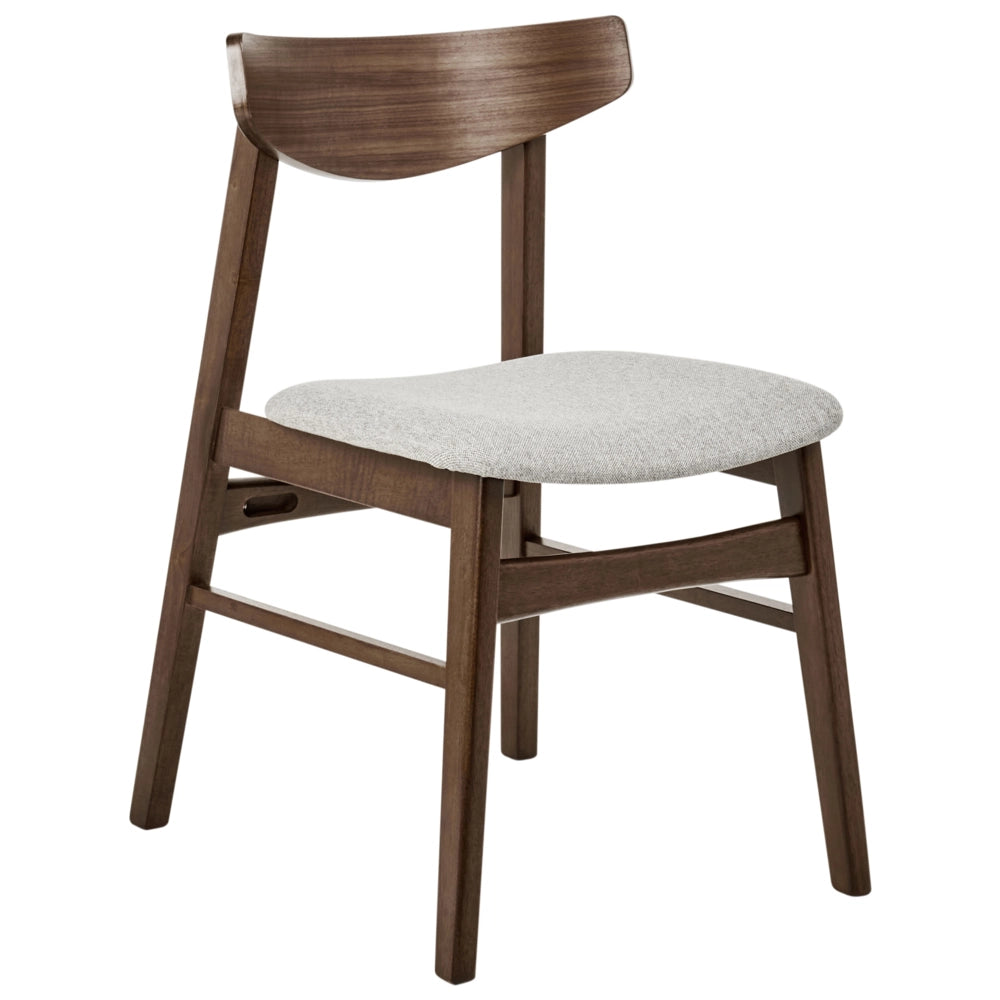 Set di 2 sedie da pranzo in tessuto grigio e struttura in legno scuro retrò senza braccioli con seduta