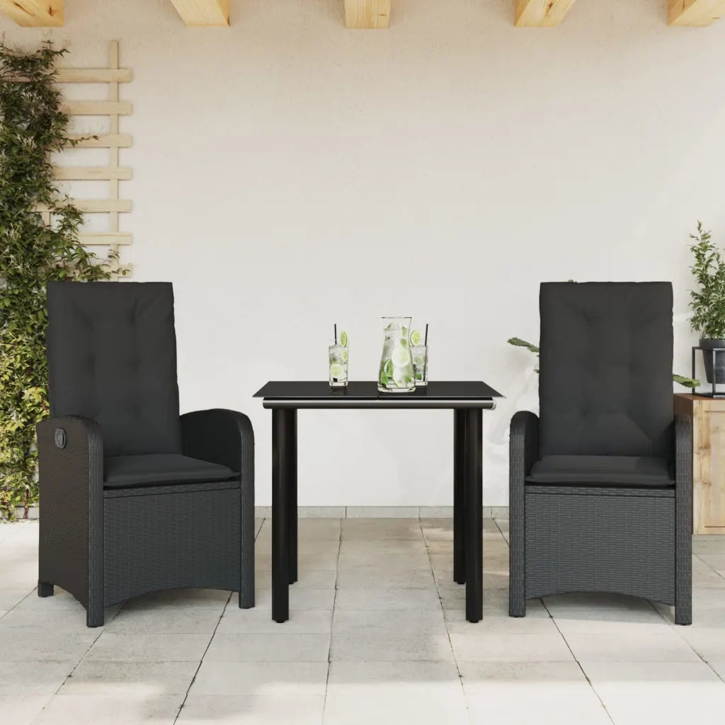 Set da Pranzo da Giardino 3 pz con Cuscini Nero in Polyrattan 3212320