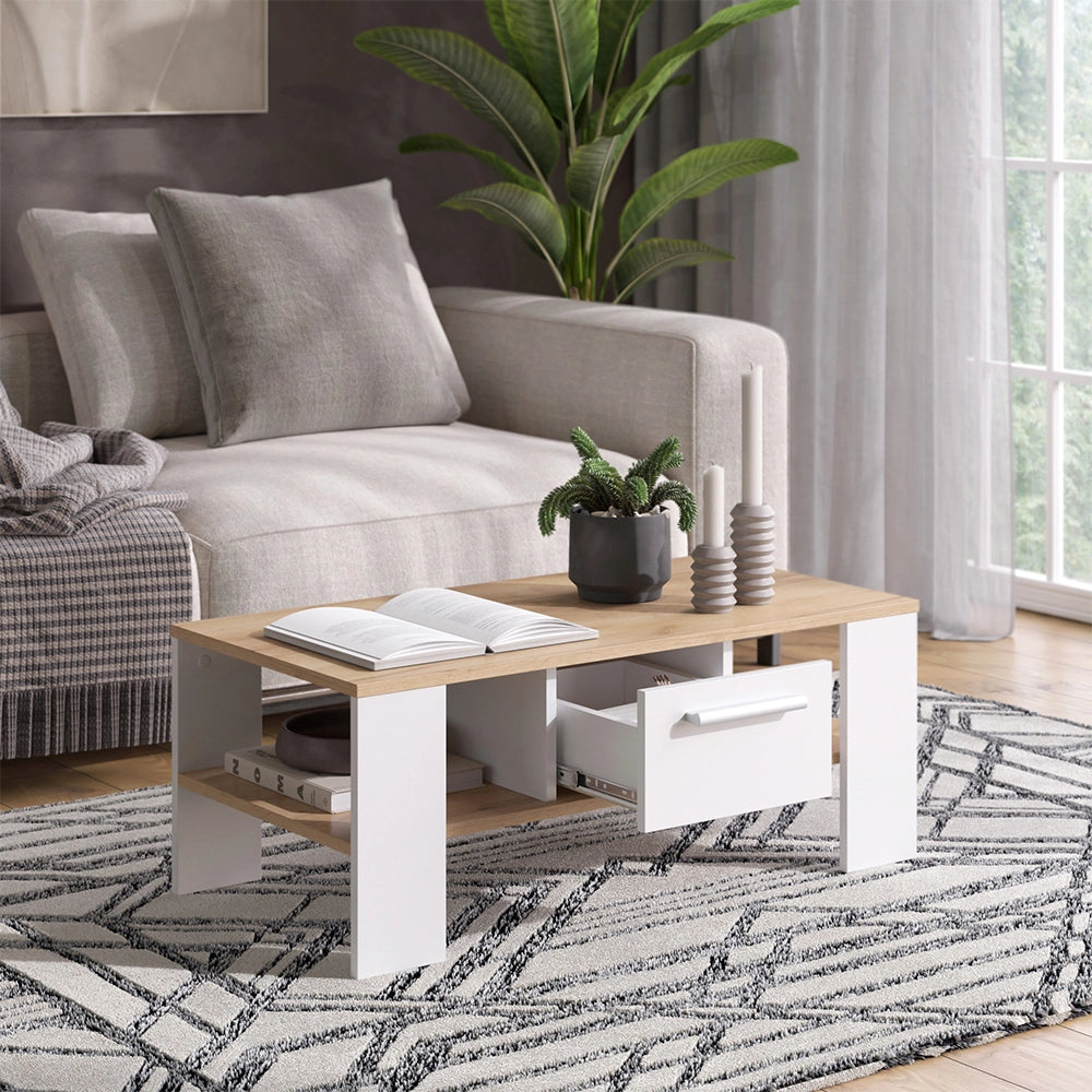 Vicco Tavolino Quercia dorata/bianco 89.8 x 46.4 cm con cassetto