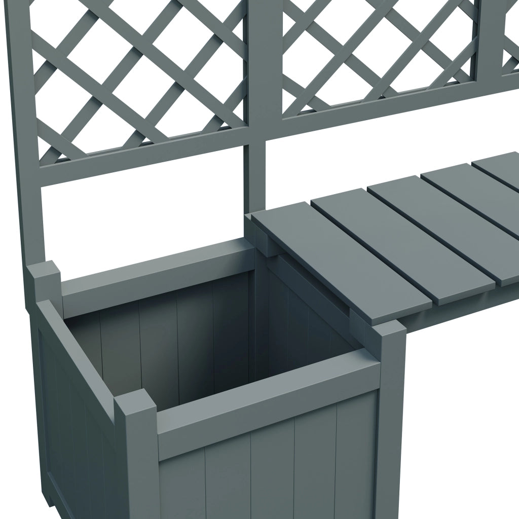 Fioriera Con Traliccio E Seduta; Ampio Spazio; Legno Massello; Grigio; Per Giardino Terrazza E Balcone 169¡Á145¡Á42 cm