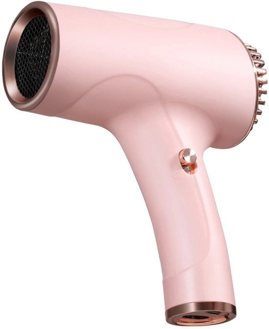 Föhn rosso senza fili, ricaricabile, con caricabatterie USB, adatto per aria calda e fredda, ideale per viaggi, campeggio, scuola e camere studentesche.