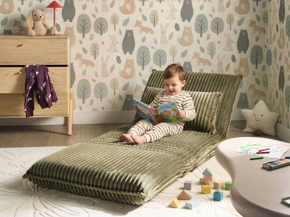 Divano letto a 1 posto Rivestimento in velluto a coste Senza braccioli con cuscino aggiuntivo Camera dei bambini Soggiorno verde
