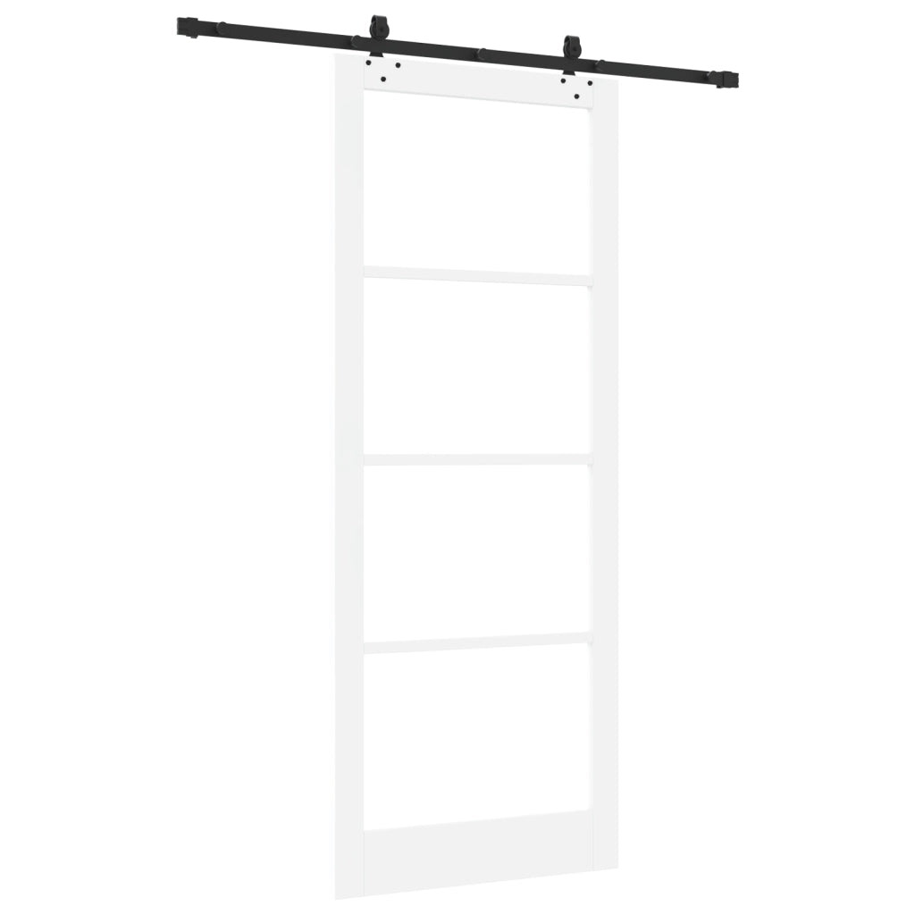 Porta Scorrevole  con Set di Accessori 'ORKDAL'Legno Massello Bianco e Vetro