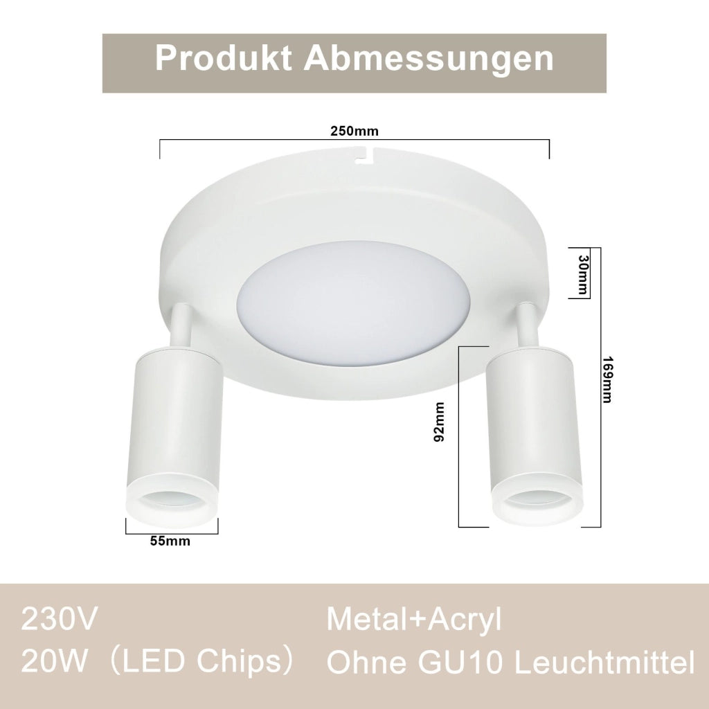 ZMH Faretto da soffitto 2 lampadine GU10 20W camera 3000k Girevole Orientabile in metallo 350°