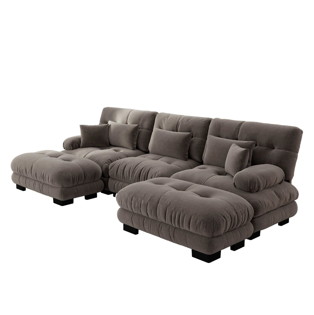 Divano modulare angolare con ottomane; in chenille marrone