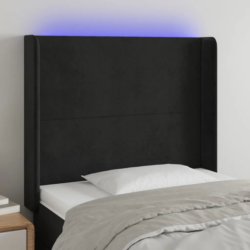Testiera | Testata a LED nero 93x16x118/128 cm in Velluto