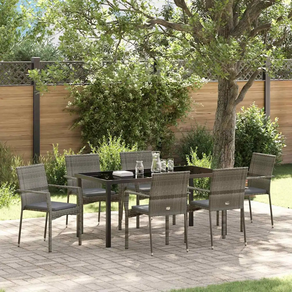 Set da Pranzo per Giardino con cuscino 7 pcs Grigio polyrattan 3380096